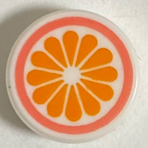 Visuel indicatif Rebrickable de Tuile ronde 1 x 1 avec motif imprimé orange/pamplemousse (Tile Round 1 x 1 with Orange/Grapefruit Print)