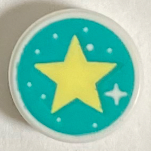 Visuel indicatif Rebrickable de Tuile ronde 1 x 1 avec motif imprimé étoile sur fond turquoise foncé (Tile Round 1 x 1 with Star on Dark Turquoise Background Print)