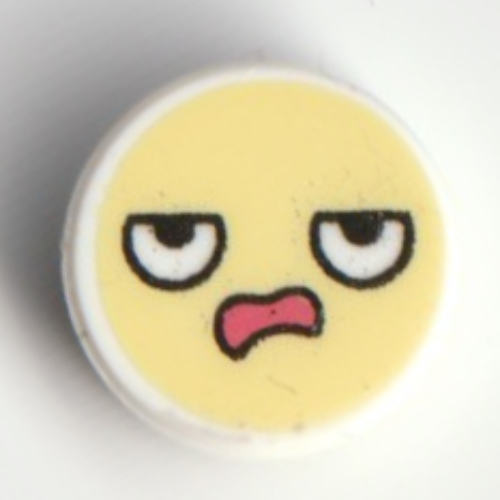 Visuel indicatif Rebrickable de Tuile ronde 1 x 1 avec motif imprimé visage smiley, ennuyé / en colère (Tile Round 1 x 1 with Smiley, Annoyed/Angry Face Print)