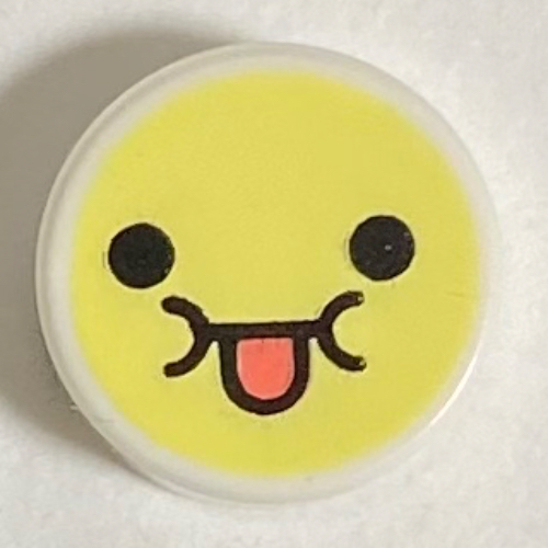 Visuel indicatif Rebrickable de Tuile ronde 1 x 1 avec Smiley, Sticking Out Langue Face motif imprimé (Tile Round 1 x 1 with Smiley, Sticking Out Tongue Face Print)