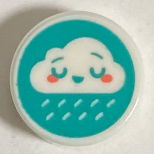 Visuel indicatif Rebrickable de Tuile ronde 1 x 1 avec nuage de pluie sur fond turquoise foncé motif imprimé (Tile Round 1 x 1 with Raining Cloud on Dark Turquoise Background Print)