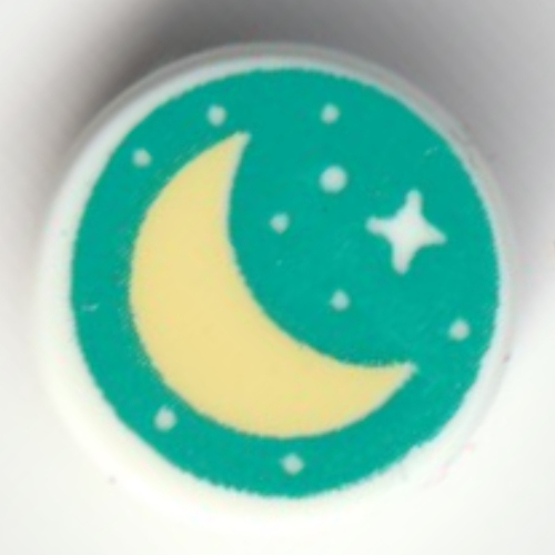 Visuel indicatif Rebrickable de Tuile ronde 1 x 1 avec lune, étoiles sur fond turquoise foncé motif imprimé (Tile Round 1 x 1 with Moon, Stars on Dark Turquoise Background Print)