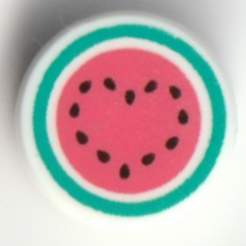Visuel indicatif Rebrickable de Tuile ronde 1 x 1 avec pastèque, graines en forme de cœur motif imprimé (Tile Round 1 x 1 with Watermelon, Seeds in Heart-Shape Print)