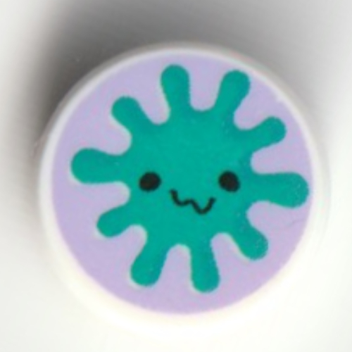 Visuel indicatif Rebrickable de Tuile ronde 1 x 1 avec créature turquoise foncé sur fond lavande motif imprimé (Tile Round 1 x 1 with Dark Turquoise Creature on Lavender Background Print)