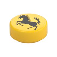 Visuel indicatif Rebrickable de Tuile ronde 1 x 1 avec cheval ferrari noir motif imprimé (Tile Round 1 x 1 with Black Ferrari Horse Print)