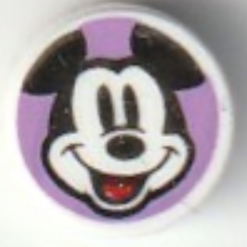 Visuel indicatif Rebrickable de Tuile ronde 1 x 1 avec souris mickey, sourire bouche ouverte sur fond lavande motif imprimé (Tile Round 1 x 1 with Mickey Mouse, Open Mouth Smile on Lavender Background Print)