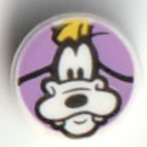 Visuel indicatif Rebrickable de Tuile ronde 1 x 1 avec Dingo sur motif imprimé de fond de lavande (Tile Round 1 x 1 with Goofy on Lavender Background Print)