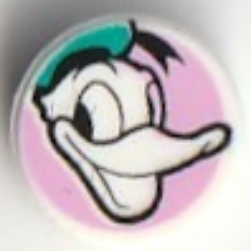 Visuel indicatif Rebrickable de Tuile ronde 1 x 1 avec canard donald sur fond rose vif motif imprimé (Tile Round 1 x 1 with Donald Duck on Bright Pink Background Print)
