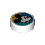 Visuel indicatif Rebrickable de Tuile ronde 1 x 1 avec souris mickey sur fond bleu foncé/orange clair motif imprimé (Tile Round 1 x 1 with Mickey Mouse on Dark Turquoise/Blue/Bright Light Orange Background Print)