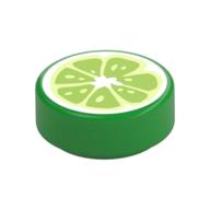 Visuel indicatif Rebrickable de Tuile ronde 1 x 1 avec motif imprimé vert citron Wedge (Tile Round 1 x 1 with Lime Wedge Print)