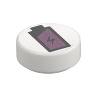 Tuile ronde 1 x 1 avec motif imprimé Batterie (Tile Round 1 x 1 with Battery Print)