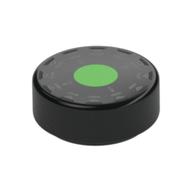 Visuel indicatif Rebrickable de Tuile ronde 1 x 1 avec cercle central vert vif, motif imprimé blanc (Tile Round 1 x 1 with Bright Green Center Circle, White Print)