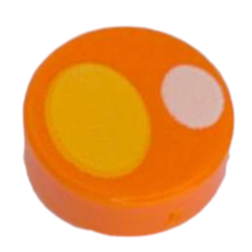 Visuel indicatif Rebrickable de Tuile ronde 1 x 1 avec motif imprimé ovale jaune, cercle blanc (œil mimé) (Tile Round 1 x 1 with Yellow Oval, White Circle Print (Mimic Eye))
