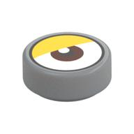 Tuile ronde 1 x 1 avec centre de l'œil brun rougeâtre, pupille supérieure, motif imprimé paupière orange clair vif (Tile Round 1 x 1 with Reddish Brown Eye Center, Top Pupil, Bright Light Orange Eyelid Print)