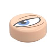 Visuel indicatif Rebrickable de Tuile ronde 1 x 1 avec œil plissé, pupille azur moyen, Motif imprimé à gauche (Tile Round 1 x 1 with Squinting Eye, Medium Azure Pupil, Left Print)