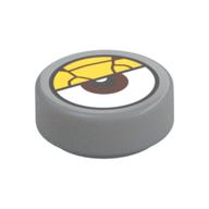 Tuile ronde 1 x 1 avec centre des yeux brun rougeâtre, paupière jaune avec motif imprimé fissures (Tile Round 1 x 1 with Reddish Brown Eye Center, Yellow Eyelid with Cracks Print)