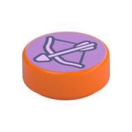 Visuel indicatif Rebrickable de Tuile ronde 1 x 1 avec motif imprimé arc et flèche (insigne d'arc) motif imprimé (Tile Round 1 x 1 with Bow and Arrow Print (Archery Badge) Print)
