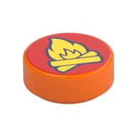Visuel indicatif Rebrickable de Tuile ronde 1 x 1 avec motif imprimé feu de camp (insigne de feu) (Tile Round 1 x 1 with Campfire Print (Fire Badge))