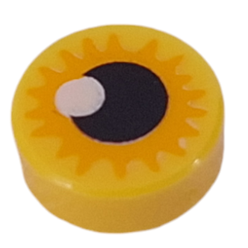 Visuel indicatif Rebrickable de Tuile ronde 1 x 1 avec œil, Soleil Orange, Motif imprimé Iris Noir (Tile Round 1 x 1 with Eye, Orange Sun, Black Iris Print)