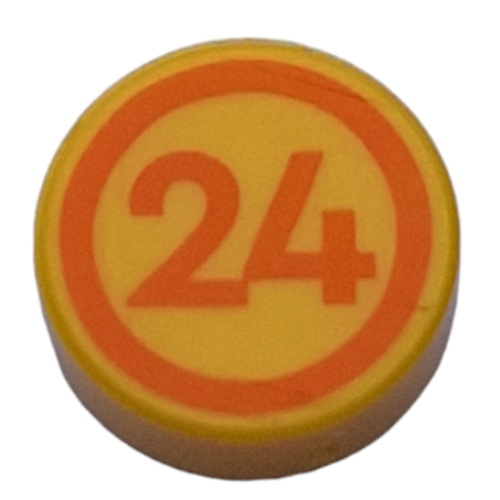 Visuel indicatif Rebrickable de Tuile ronde 1 x 1 avec cercle orange, motif imprimé '24' (Tile Round 1 x 1 with Orange Circle, '24' Print)
