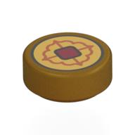 Tuile ronde 1 x 1 avec pièce d'or, beige/Rouge foncé (Tile Round 1 x 1 with Gold Coin, Tan/Dark Red Decoration Print)
