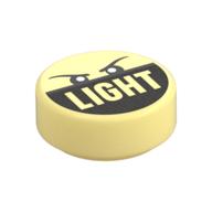 Visuel indicatif Rebrickable de Tuile ronde 1 x 1 avec deux yeux et 'LIGHT' sur motif imprimé argent foncé (Tile Round 1 x 1 with Two Eyes and 'LIGHT' on Dark Silver Print)