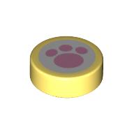 Visuel indicatif Rebrickable de Tuile ronde 1 x 1 avec patte rose vif sur fond blanc motif imprimé (Tile Round 1 x 1 with Bright Pink Paw on White Background Print)