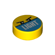 Visuel indicatif Rebrickable de Tuile ronde 1 x 1 avec yeux et motif imprimé 'LIGHT' (Tile Round 1 x 1 with Eyes and 'LIGHT' Print)