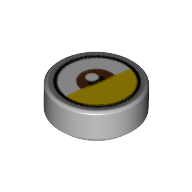 Tuile ronde 1 x 1 avec centre de l'œil brun rougeâtre, paupière jaune (point blanc loin de la paupière) motif imprimé (Tile Round 1 x 1 with Reddish Brown Eye Center, Yellow Eyelid (White Dot Away from Eyelid) Print)