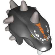 Tête de minifigurine Motif spécial, serpent, mince avec cornes argentées et écailles oranges (Skalidor) (Minifig Head Special, Snake, Thin with Horns Silver, and Orange Scales Print (Skalidor))