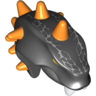 Tête de minifigurine spéciale, serpent, mince avec des cornes orange, et des écailles d'argent motif imprimé (bytar) (Minifig Head Special, Snake, Thin with Horns Orange, and Silver Scales Print (Bytar))