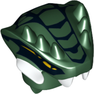 Tête de minifigurine Serpent avec cornes et écailles Motif imprimé noir, yeux jaunes et dents blanches (Lizaru) (Minifig Head Special, Snake with Horns and Scales Black, Yellow Eyes, and White Teeth Print (Lizaru))