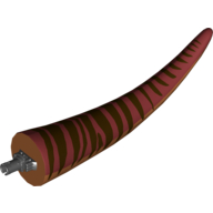 Visuel indicatif Rebrickable de Partie du corps animal, dinosaure, Tyrannosaurus rex queue, avec connecteur, haut rouge foncé et rayures marron foncé imprimé (Animal Body Part, Dinosaur, Tyrannosaurus Rex Tail, with Pin, Dark Red Top and Dark Brown Stripes Print)