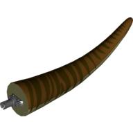 Visuel indicatif Rebrickable de Partie du corps animal, dinosaure, Tyrannosaurus rex queue, avec connecteur, dessus brun rougeâtre et motif imprimé rayures brun foncé (Animal Body Part, Dinosaur, Tyrannosaurus Rex Tail, with Pin, Reddish Brown Top and Dark Brown Stripes Print)