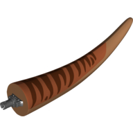 Visuel indicatif Rebrickable de Partie du corps animal, dinosaure, Tyrannosaurus rex queue, avec connecteur, brun rougeâtre et orange foncé rayures imprimé (Animal Body Part, Dinosaur, Tyrannosaurus Rex Tail, with Pin, Reddish Brown and Dark Orange Stripes Print)