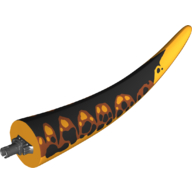 Visuel indicatif Rebrickable de Partie du corps de l'animal, dinosaure, Tyrannosaurus Rex queue, avec connecteur, noir et orange foncé haut et motifs imprimés taches noires (Animal Body Part, Dinosaur, Tyrannosaurus Rex Tail, with Pin, Black and Dark Orange Top and Black Spots Print)