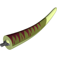 Visuel indicatif Rebrickable de Partie du corps animal, dinosaure, Tyrannosaurus rex queue, avec connecteur, vert olive haut et rayures rouge foncé imprimé (Animal Body Part, Dinosaur, Tyrannosaurus Rex Tail, with Pin, Olive Green Top and Dark Red Stripes Print)