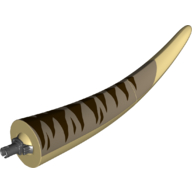 Visuel indicatif Rebrickable de Partie du corps animal, dinosaure, Tyrannosaurus rex queue, avec connecteur, brun foncé haut et rayures marron foncé imprimé (Animal Body Part, Dinosaur, Tyrannosaurus Rex Tail, with Pin, Dark Tan Top and Dark Brown Stripes Print)