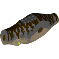Visuel indicatif Rebrickable de Partie du corps animal, dinosaure, Tyrannosaurus Rex corps avec dessus gris bleuté foncé avec motif imprimé rayures brun foncé (Animal Body Part, Dinosaur, Tyrannosaurus Rex Body with Dark Bluish Gray Top with Dark Brown Stripes Print)