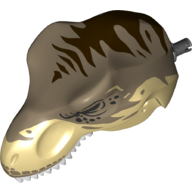 Visuel indicatif Rebrickable de Partie du corps animal, dinosaure, tête de Tyrannosaurus Rex avec connecteur, dents beige, haut beige foncé et motif imprimé rayures marron foncé (Animal Body Part, Dinosaur, Tyrannosaurus Rex Head with Pin, Tan Teeth, Dark Tan Top and Dark Brown Stripes Print)