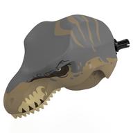 Visuel indicatif Rebrickable de Partie du corps animal, dinosaure, tête de Tyrannosaurus Rex avec connecteur avec dents beige, motif imprimé Marquages bleu sable (Animal Body Part, Dinosaur, Tyrannosaurus Rex Head with Pin with Tan Teeth, Sand Blue Markings Print)