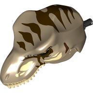 Visuel indicatif Rebrickable de Partie du corps animal, Dinosaure, Tête de Tyrannosaurus Rex avec connecteur, Dents gris clair, Marquages beige, Motif imprimé rayures marron foncé (Animal Body Part, Dinosaur, Tyrannosaurus Rex Head with Pin, Light Bluish Grey Teeth, Tan Markings, Dark Brown Stripes Print)