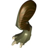 Visuel indicatif Rebrickable de Partie du corps animal, Dinosaure, Tyrannosaurus Rex Leg, gauche, avec connecteur, griffes beige et rayures brun foncé sur motif imprimé brun rougeâtre (Animal Body Part, Dinosaur, Tyrannosaurus Rex Leg, Left, with Pin, Tan Claws and Dark Brown Stripes on Reddish Brown Print)