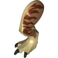 Visuel indicatif Rebrickable de Partie du corps animal, Dinosaure, Tyrannosaurus Rex Leg, Gauche, avec connecteur, Griffes beige foncé et rayures brun rougeâtre sur motif imprimé Nougat moyen - Gauche (Animal Body Part, Dinosaur, Tyrannosaurus Rex Leg, Left, with Pin, Dark Tan Claws and Reddish Brown Stripes on Medium Nougat Print - Left)