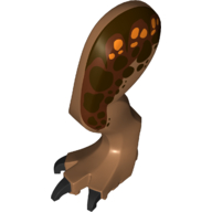 Visuel indicatif Rebrickable de Partie du corps animal, dinosaure, jambe carnotaurus, gauche, avec connecteur, griffes noires et taches marron foncé et orange sur motif imprimé brun rougeâtre - gauche (Animal Body Part, Dinosaur, Carnotaurus Leg, Left, with Pin, Black Claws and Dark Brown and Orange Spots over Reddish Brown Print - Left)