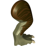 Visuel indicatif Rebrickable de Partie du corps animal, Dinosaure, Tyrannosaurus Rex Jambe, à droite, avec connecteur, griffes beige et rayures brun foncé sur motif imprimé brun rougeâtre (Animal Body Part, Dinosaur, Tyrannosaurus Rex Leg, Right, with Pin, Tan Claws and Dark Brown Stripes on Reddish Brown Print)