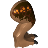 Visuel indicatif Rebrickable de Partie du corps animal, dinosaure, jambe carnotaurus, à droite, avec connecteur, griffes noires et taches brun foncé et orange sur motif imprimé brun rougeâtre (Animal Body Part, Dinosaur, Carnotaurus Leg, Right, with Pin, Black Claws and Dark Brown and Orange Spots over Reddish Brown Print)