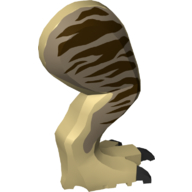 Visuel indicatif Rebrickable de Partie du corps animal, dinosaure, Tyrannosaurus rex jambe, à droite, avec connecteur, brun foncé champ, marquages imprimés brun foncé (Animal Body Part, Dinosaur, Tyrannosaurus Rex Leg, Right, with Pin, Dark Tan Field, Dark Brown Markings Print)