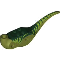 Visuel indicatif Rebrickable de Partie du corps d'animal, dinosaure, corps de rapace avec le dessus vert foncé avec des rayures de vert citron sur les côtés (Animal Body Part, Dinosaur, Raptor Body with Dark Green Top with Lime Stripes on Sides Print)