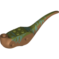 Visuel indicatif Rebrickable de Partie du corps animal, dinosaure, corps de rapace avec dessus vert olive avec motif imprimé rayures azur moyen (Animal Body Part, Dinosaur, Raptor Body with Olive Green Top with Medium Azure Stripes Print)